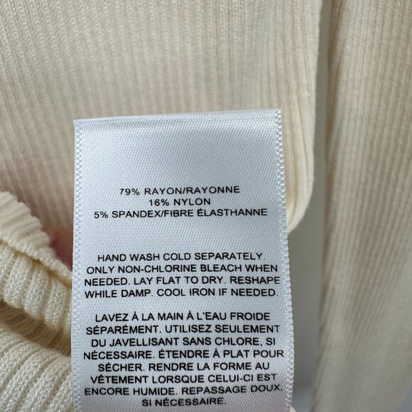 Express Cream Ribbed Knit Long Sleeve Ruffle Mock Neck Top Sweater Ruffle Size M - Picture 7 of 7